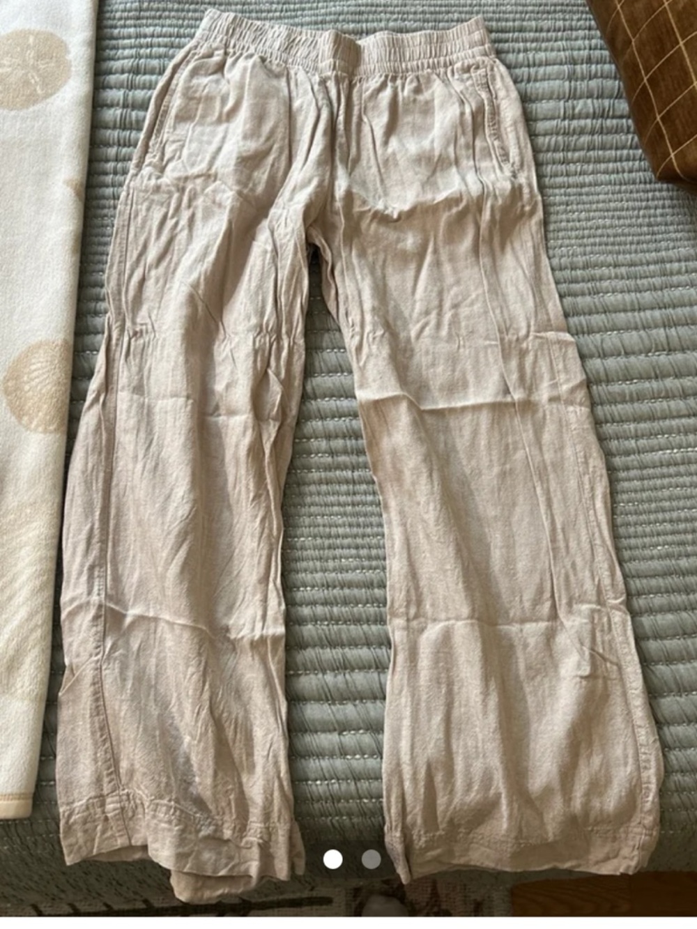 Old Navy Light Beige Linen Relaxed Wide-Leg Pants